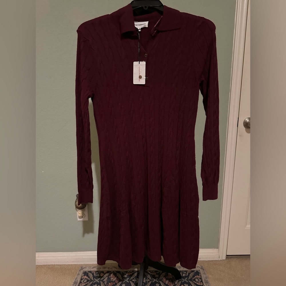Lucky Brand Deep Burgundy Long Sleeve Dress. Size Medium.‎ NWT.